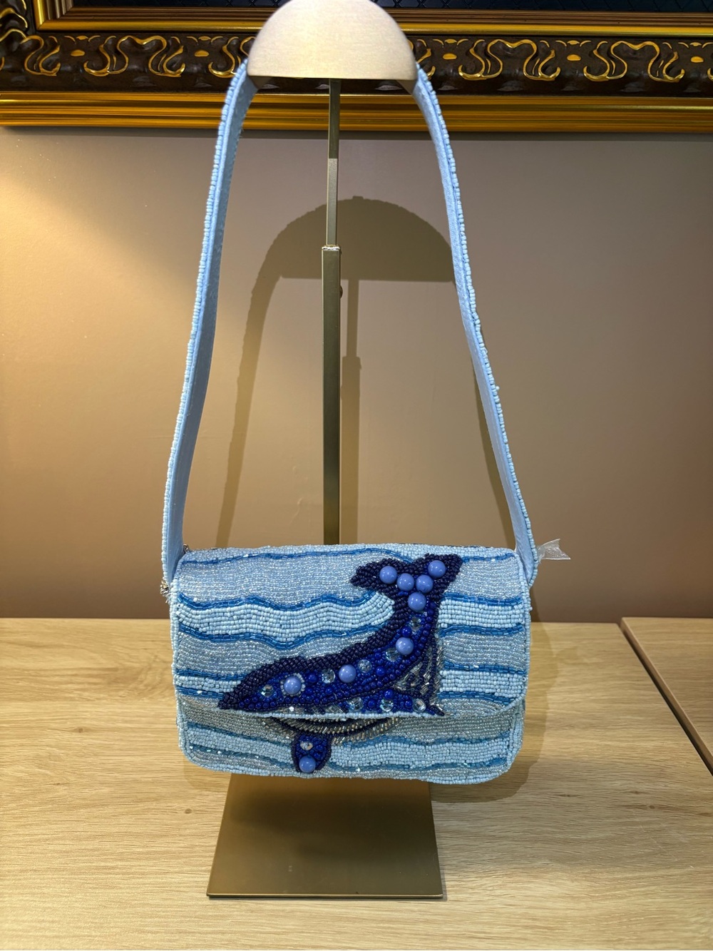 NWT RARE Light Blue Beaded Whale Shoulder Bag